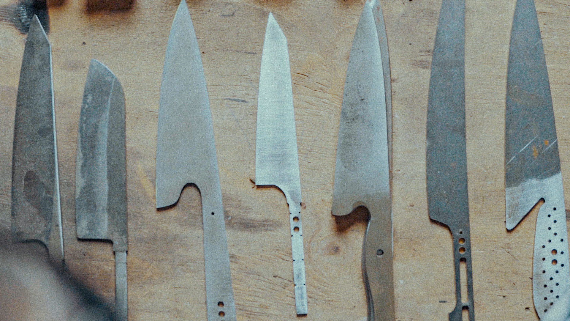 Row of knife blanks on the bench