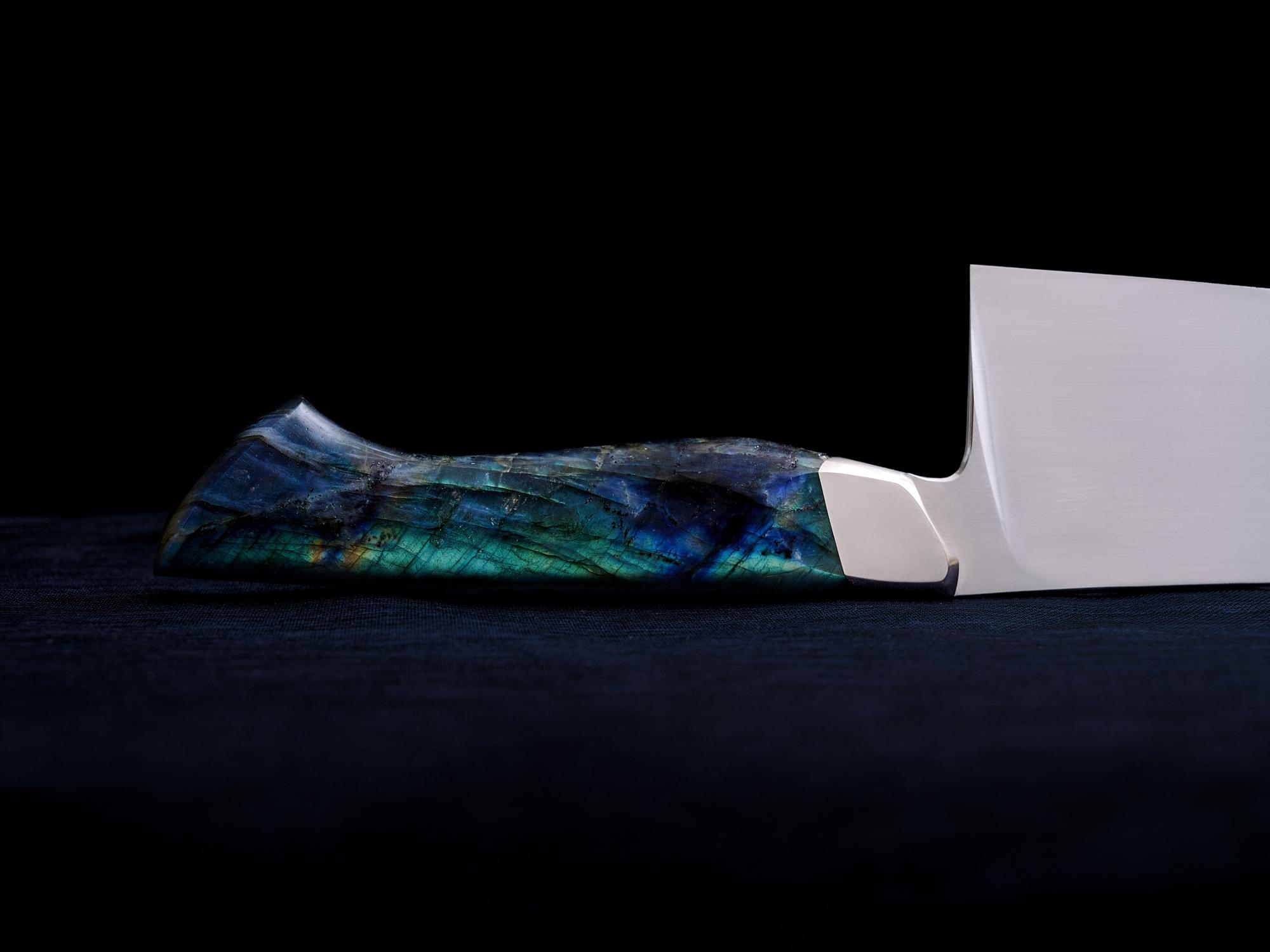 Knife with labradorite handle